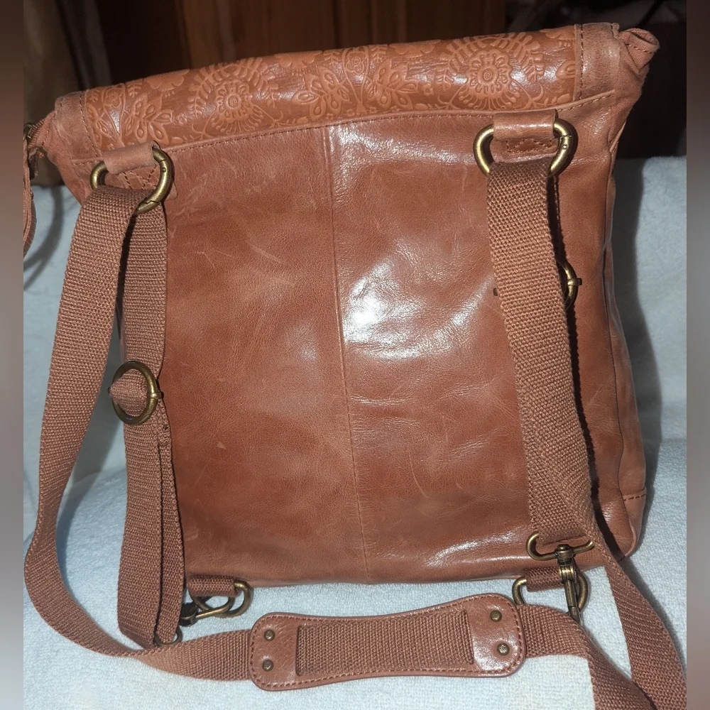 The Sak Ventura Convertible Tan Embossed Leather Backpack